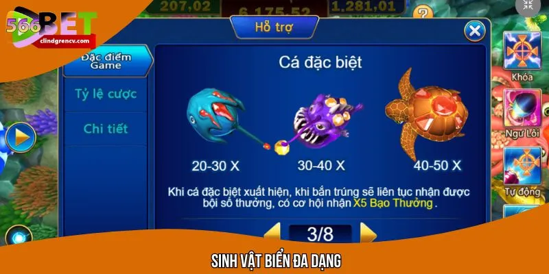 Sinh vật biển trong Jackpot Đánh Cá đa dạng